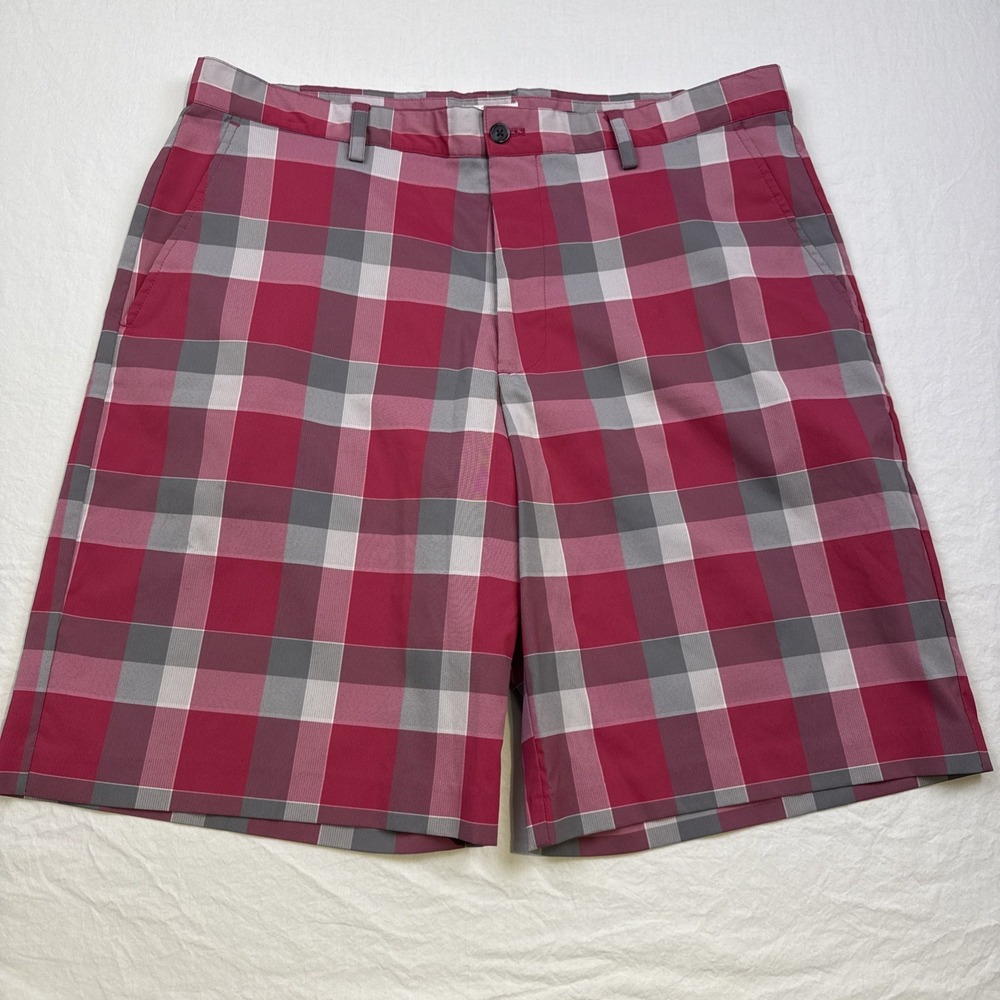 IZOD PerformX Golf Mens 36 PINK Plaid Flat Front Performance Shorts PREPPY
